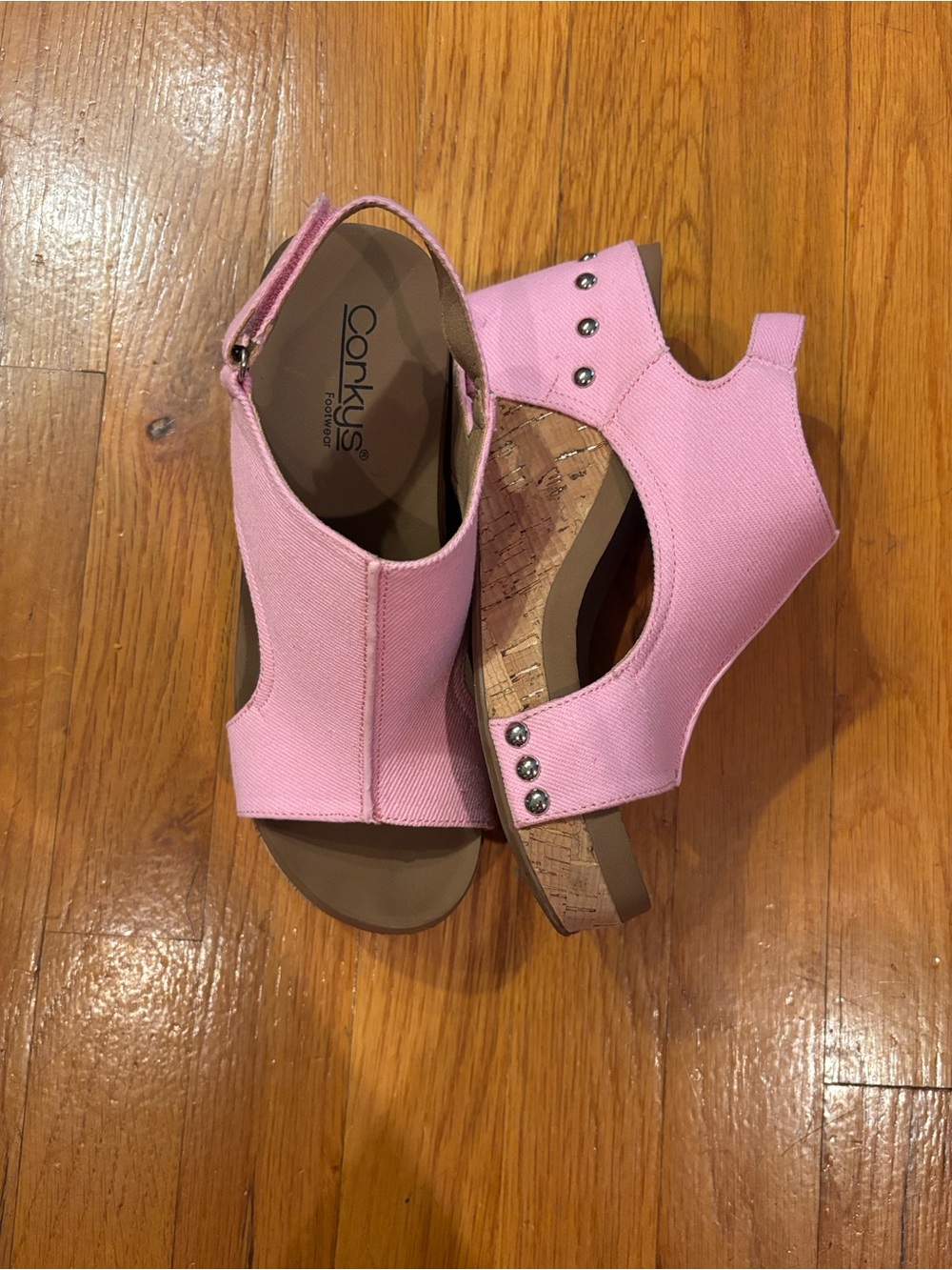 Corkys Pink Canvas Wedge Sandals